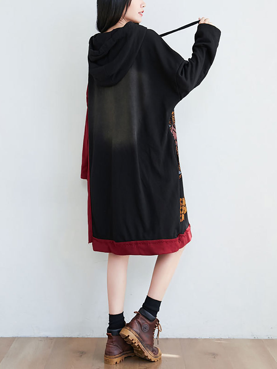Artsy Flower Spliced Spring Hooded Sweatshirt Kl1047