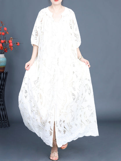 Summer Artsy Cutout Lace Maxi Dress Ll059