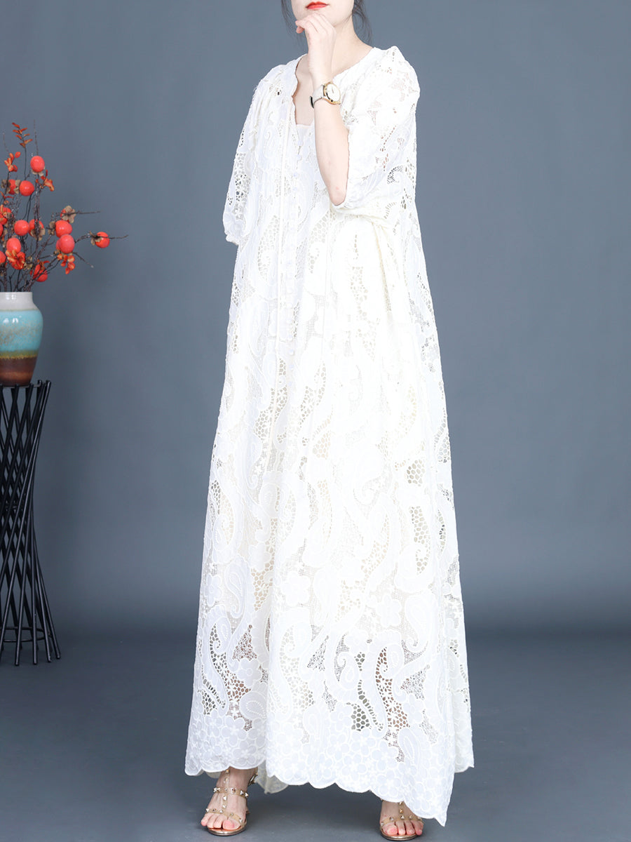 Summer Artsy Cutout Lace Maxi Dress Ll059