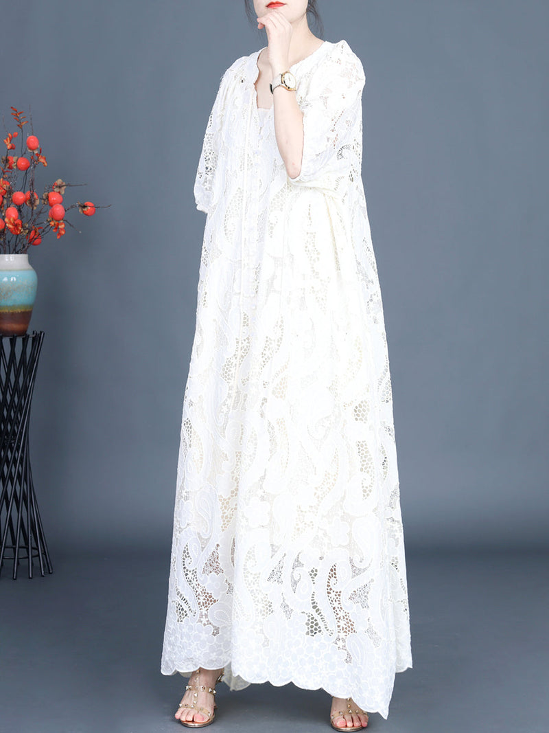 Summer Artsy Cutout Lace Maxi Dress Ll059