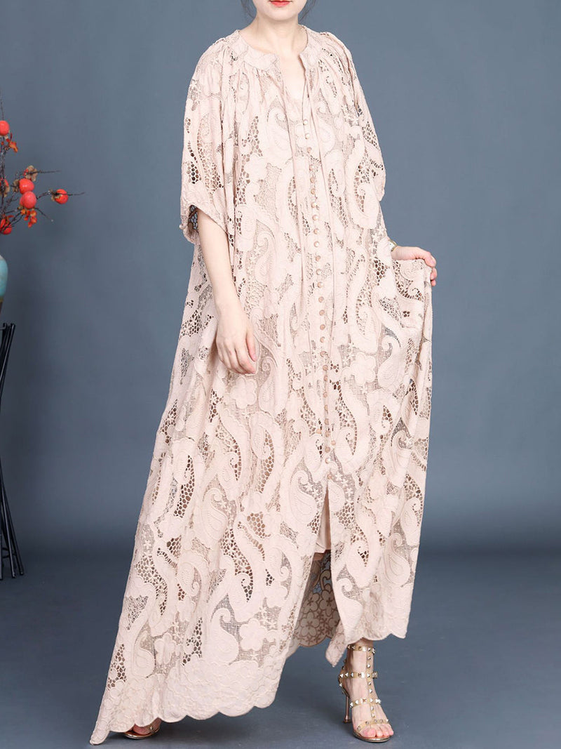 Summer Artsy Cutout Lace Maxi Dress Ll059