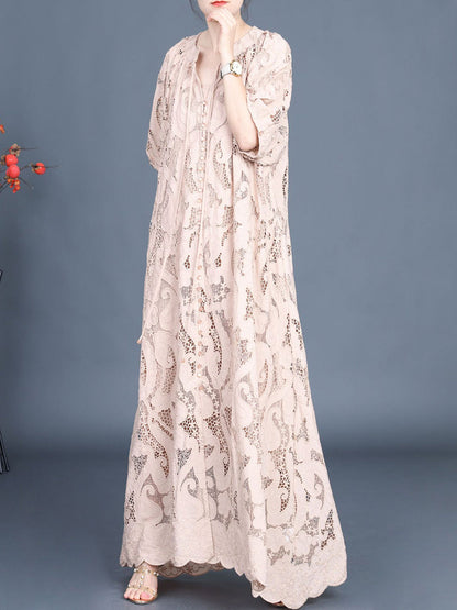 Summer Artsy Cutout Lace Maxi Dress Ll059