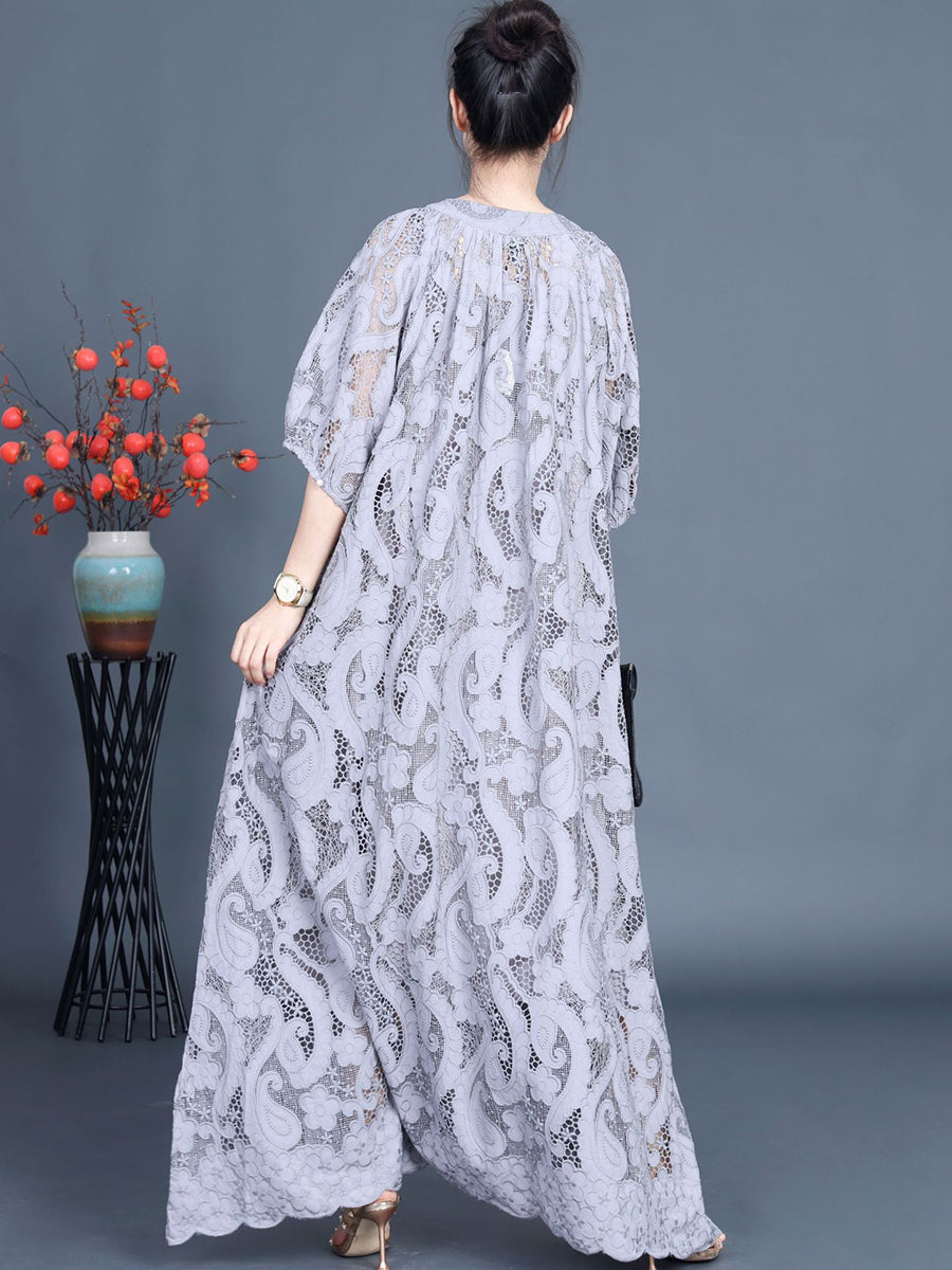 Summer Artsy Cutout Lace Maxi Dress Ll059