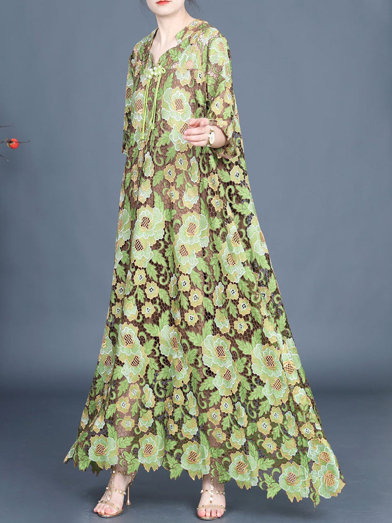 Artsy Summer Flower Lace Dual-layer Maxi Dress Kl1051