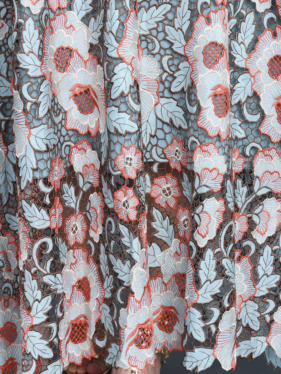Artsy Summer Flower Lace Dual-layer Maxi Dress Kl1051