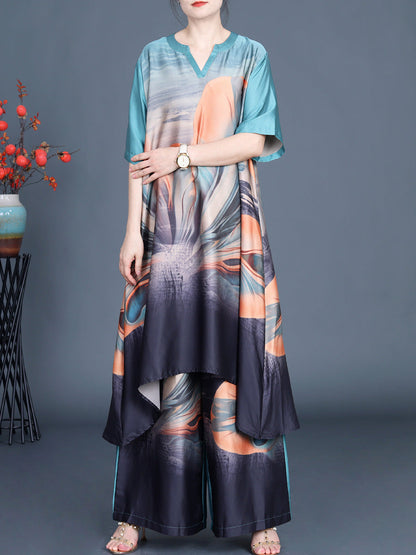 Irregular Flower Long Shirt+pants Kl1043
