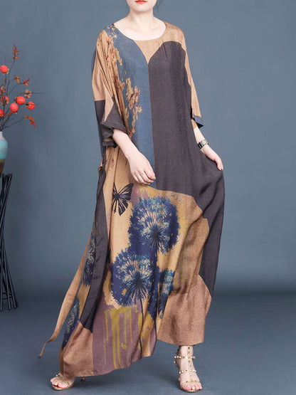 Artsy Flower Spliced Loose Maxi Dress Aa1003