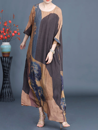 Artsy Flower Spliced Loose Maxi Dress Aa1003