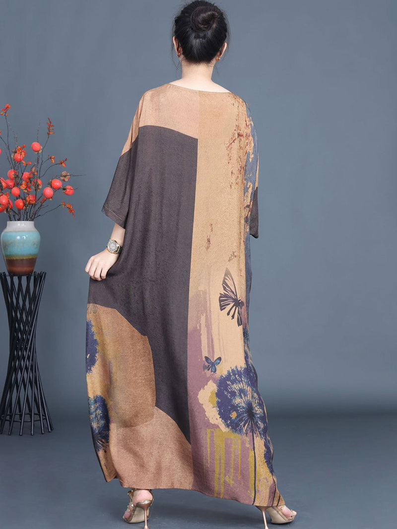 Artsy Flower Spliced Loose Maxi Dress Aa1003