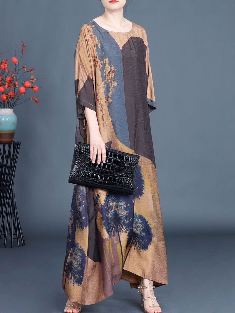Artsy Flower Spliced Loose Maxi Dress Aa1003