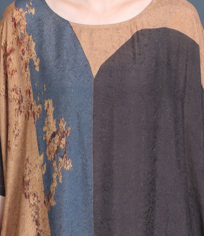 Artsy Flower Spliced Loose Maxi Dress Aa1003