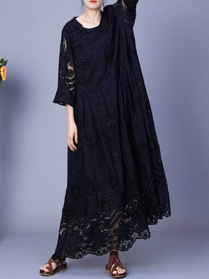 Summer Artsy Embroidery Loose Maxi Dress Aa1031