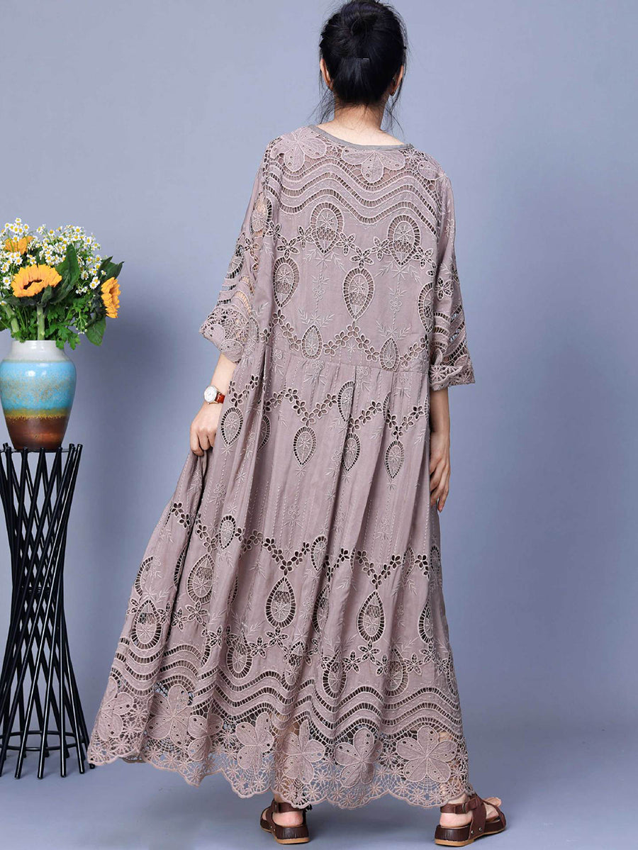 Summer Artsy Embroidery Loose Maxi Dress Aa1031