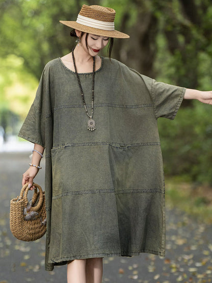 Summer Retro Spliced Denim Mini Dress Qw1035