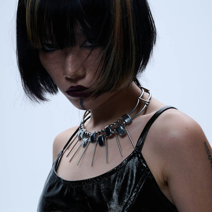 Double-strand Metallic Spike Choker Necklace