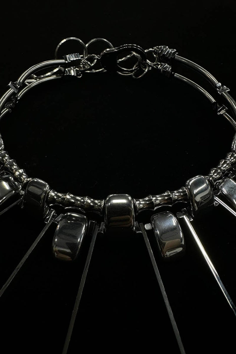 Double-strand Metallic Spike Choker Necklace