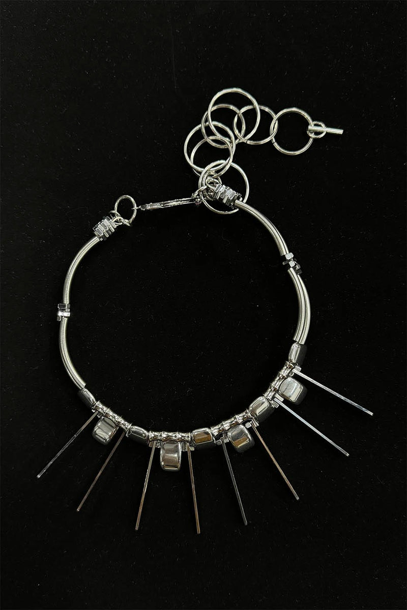 Double-strand Metallic Spike Choker Necklace