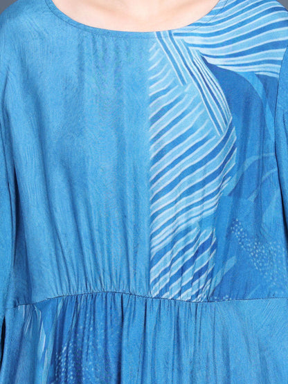 Summer Print Blue O-neck Maxi Dress As1040