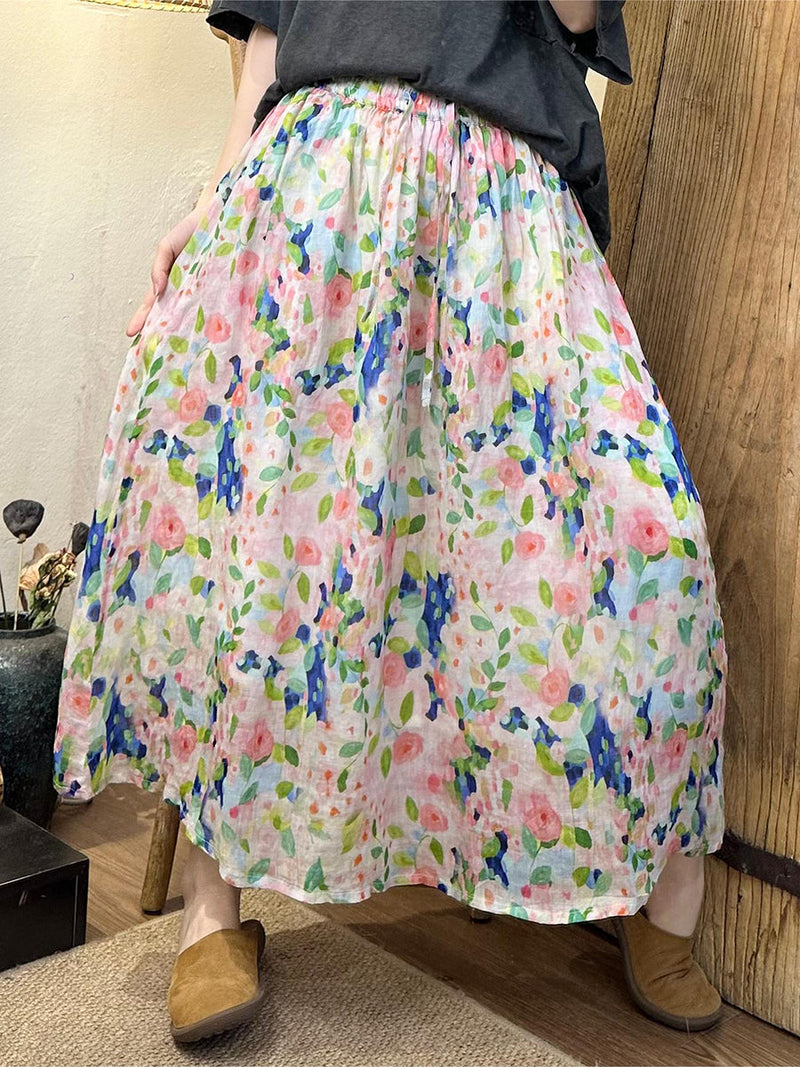 Summer Artsy Dual-layer Ramie Skirt Zz1055