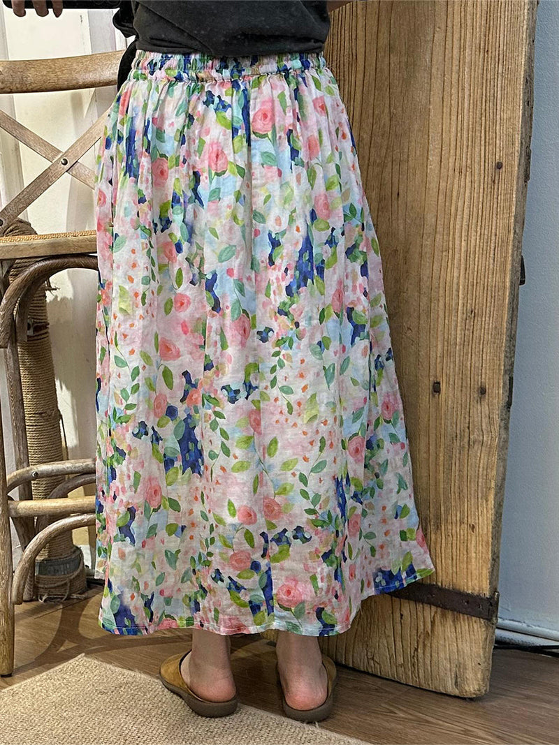 Summer Artsy Dual-layer Ramie Skirt Bn1041