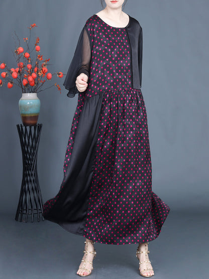 Summer Artsy Dot Spliced Loose Maxi Dress Cv1048