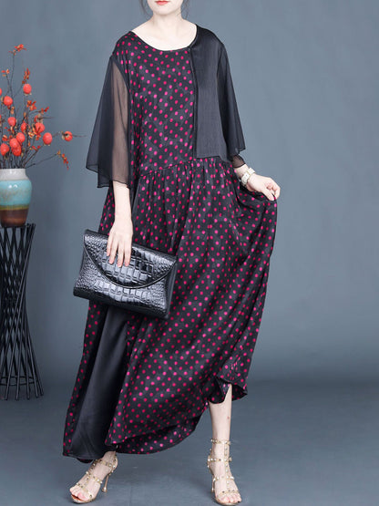 Summer Artsy Dot Spliced Loose Maxi Dress Cv1048