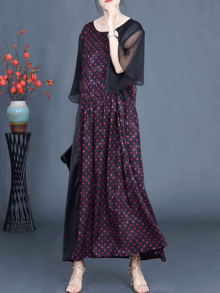 Summer Artsy Dot Spliced Loose Maxi Dress Cv1048