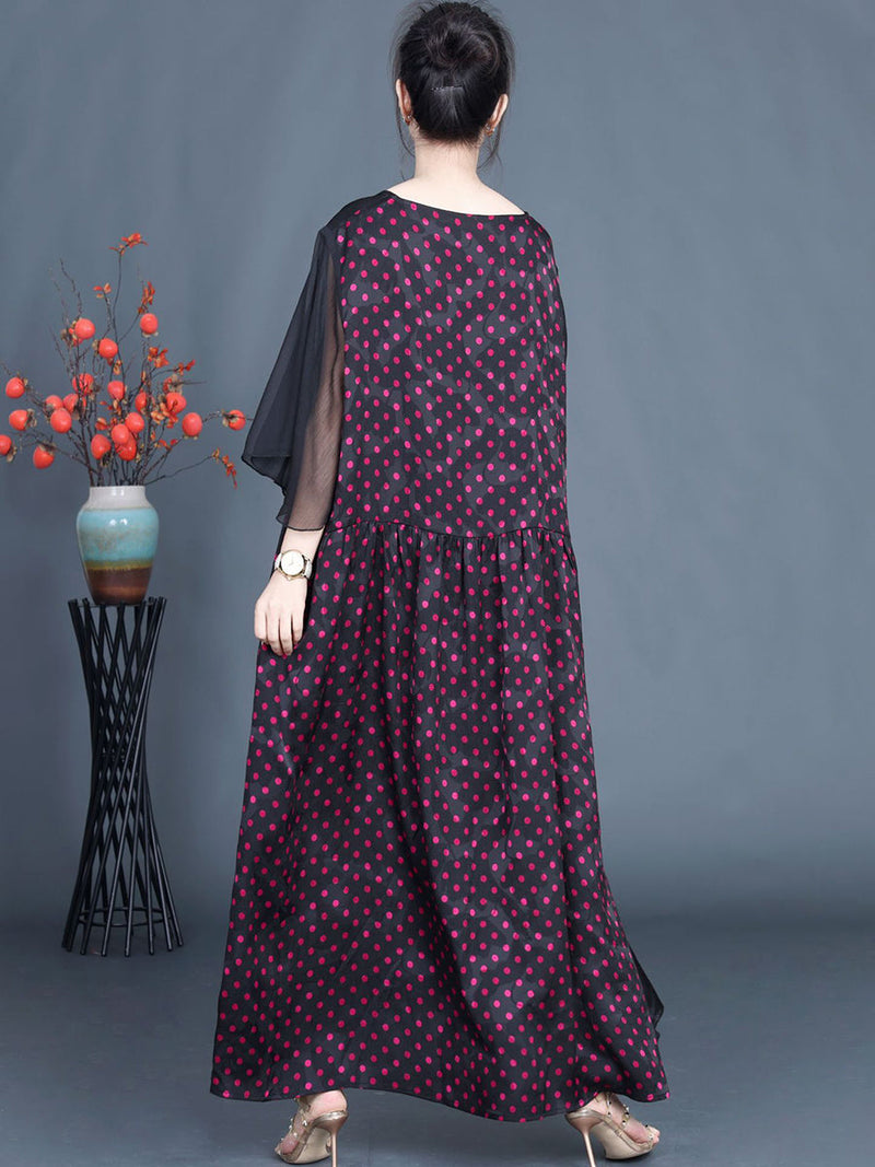 Summer Artsy Dot Spliced Loose Maxi Dress Bn1044