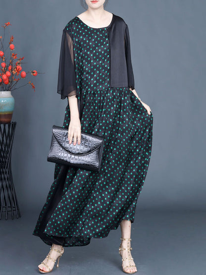 Summer Artsy Dot Spliced Loose Maxi Dress Cv1048