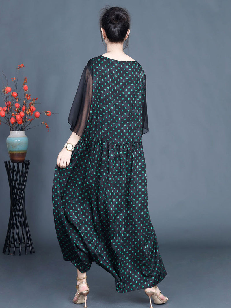 Summer Artsy Dot Spliced Loose Maxi Dress Cv1048