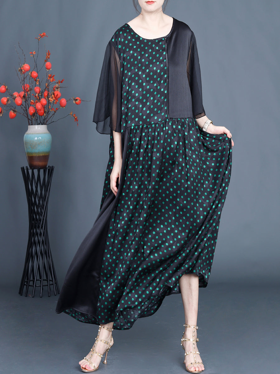 Summer Artsy Dot Spliced Loose Maxi Dress Cv1048