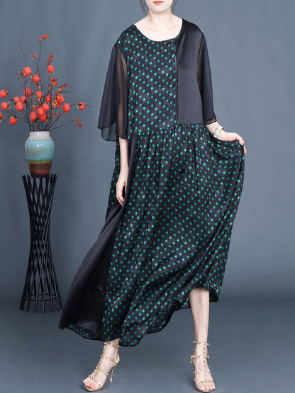 Summer Artsy Dot Spliced Loose Maxi Dress Cv1048