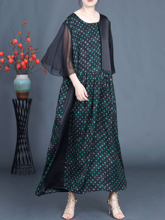 Summer Artsy Dot Spliced Loose Maxi Dress Bn1044