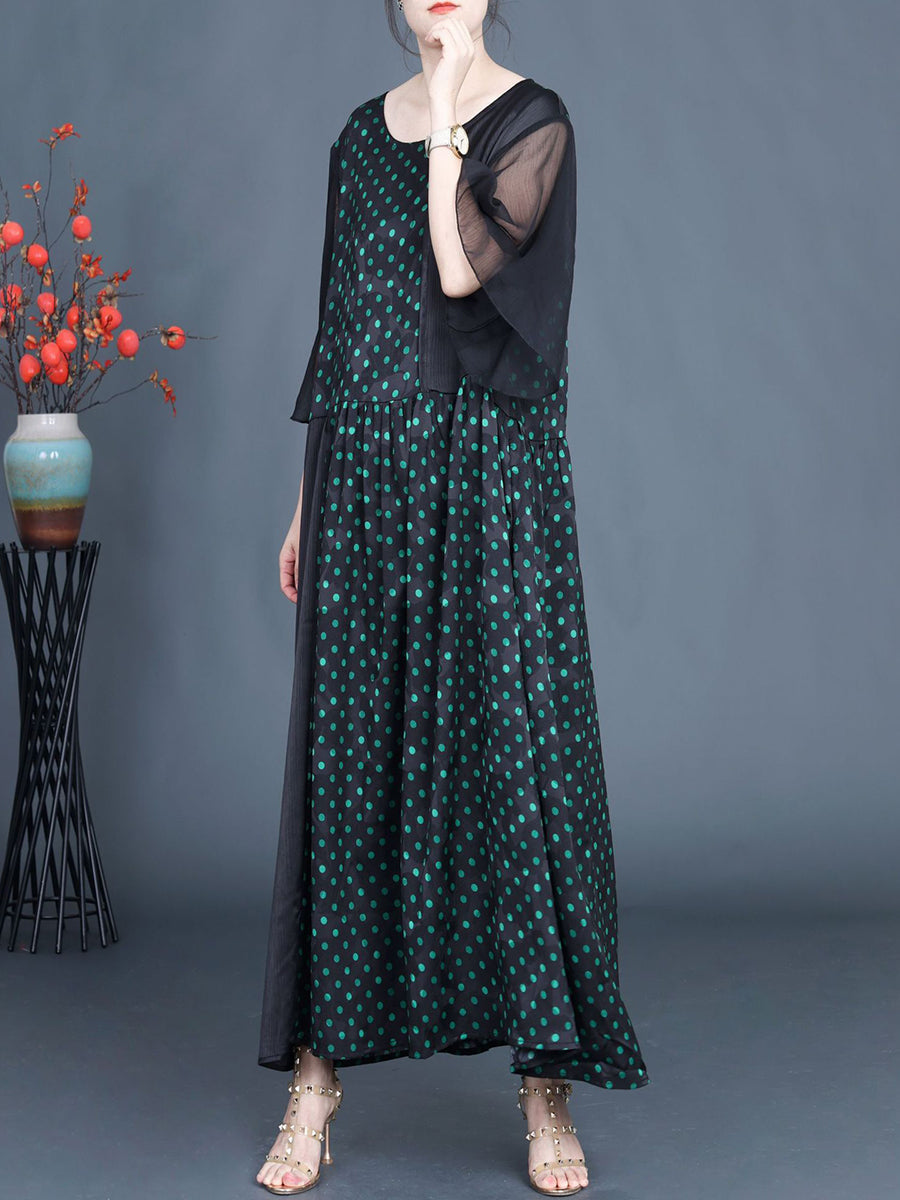 Summer Artsy Dot Spliced Loose Maxi Dress Cv1048