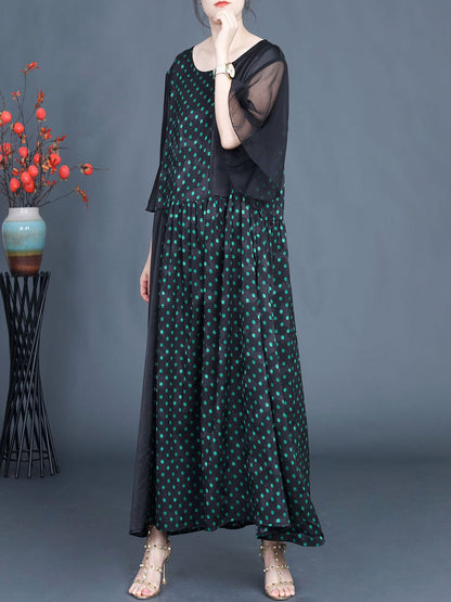 Summer Artsy Dot Spliced Loose Maxi Dress Bn1044