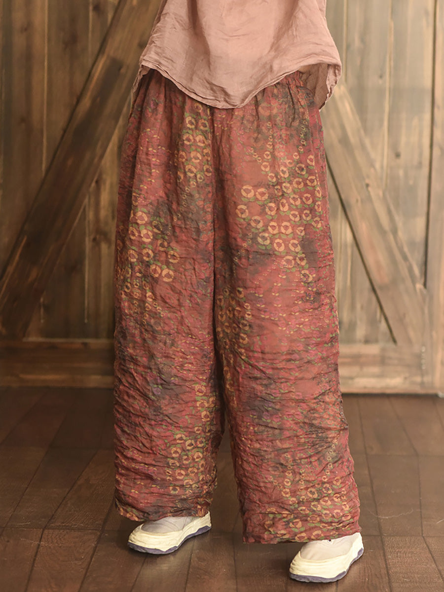 Summer Print Ramie Wide-leg Pants Ll047