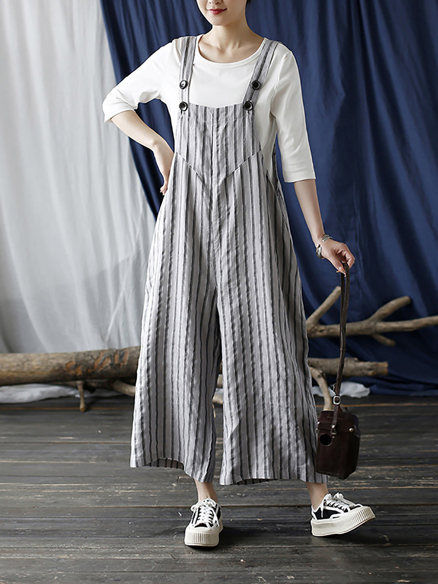 Summer Stripe Wide-leg Linen Jumpsuits Ll008