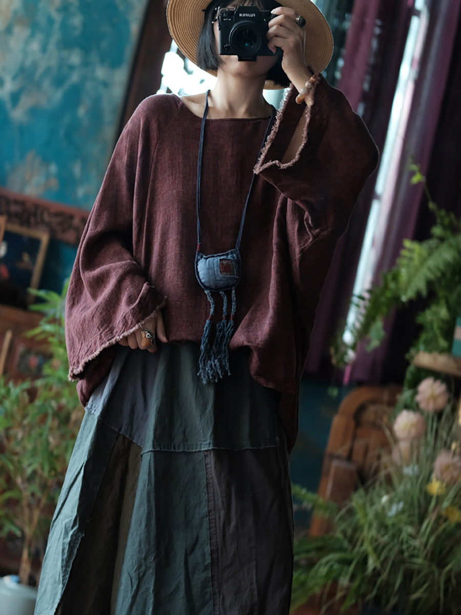 Raw-edge Loose Cotton Blouse As1045