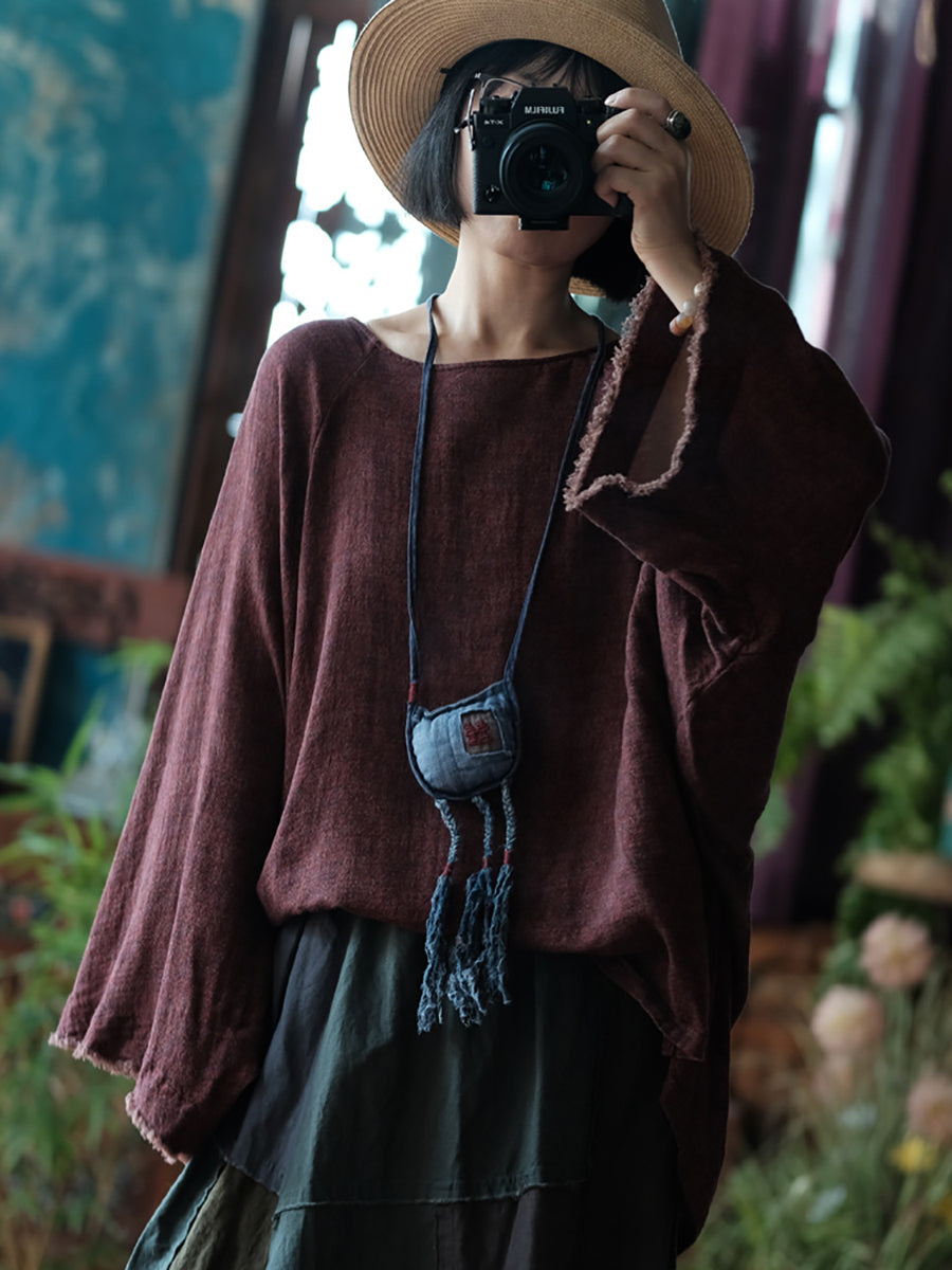 Raw-edge Loose Cotton Blouse As1045