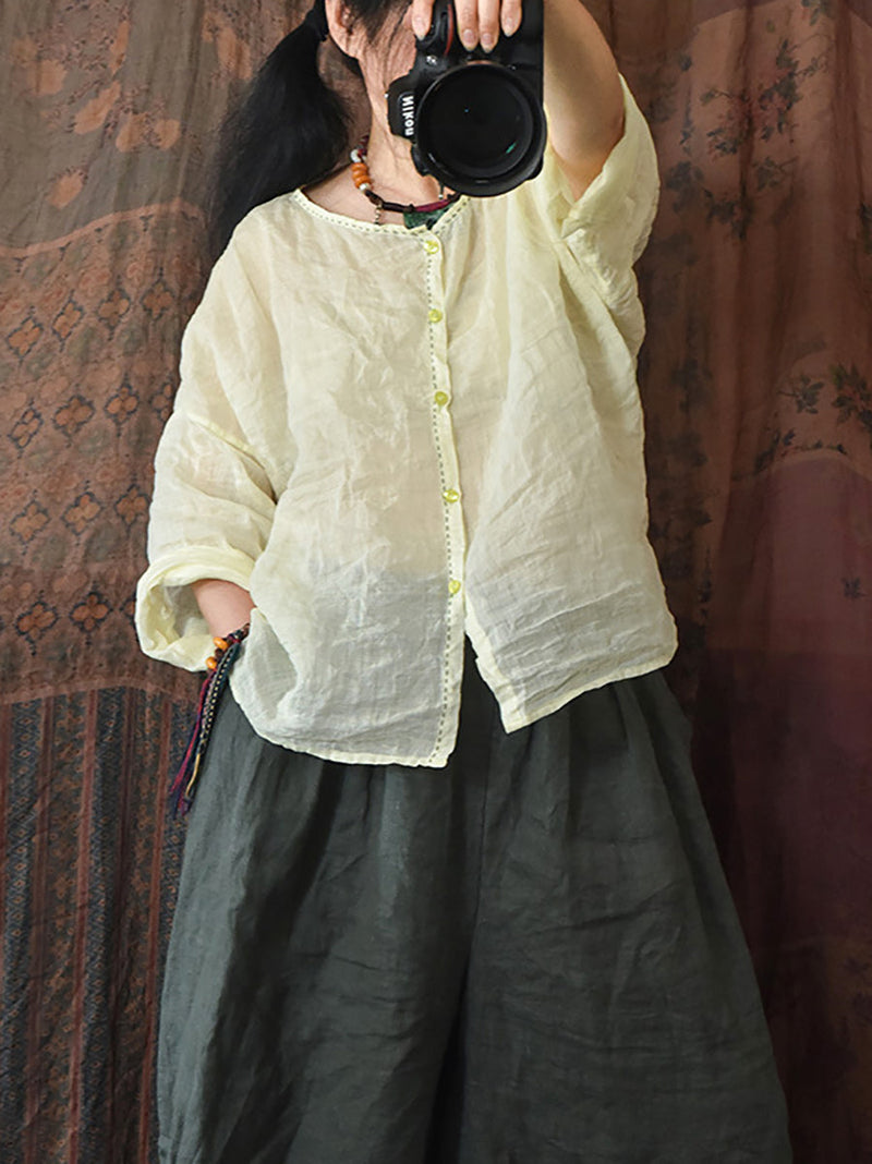 Summer Stitching Button Ramie Blouse At1063