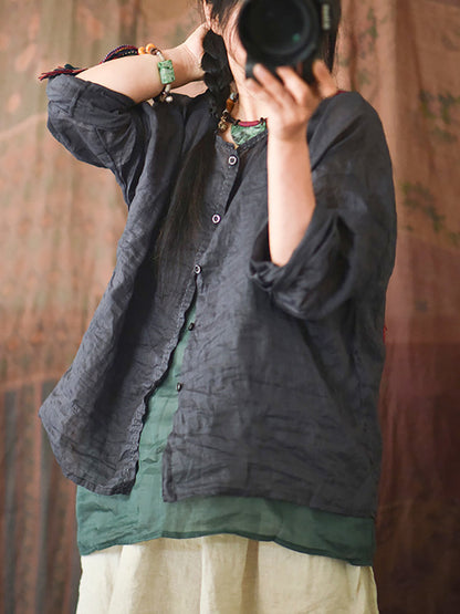 Summer Stitching Button Ramie Blouse At1063
