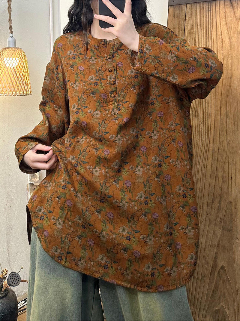 Artsy O-neck Loose 100%cotton Blouse At1036