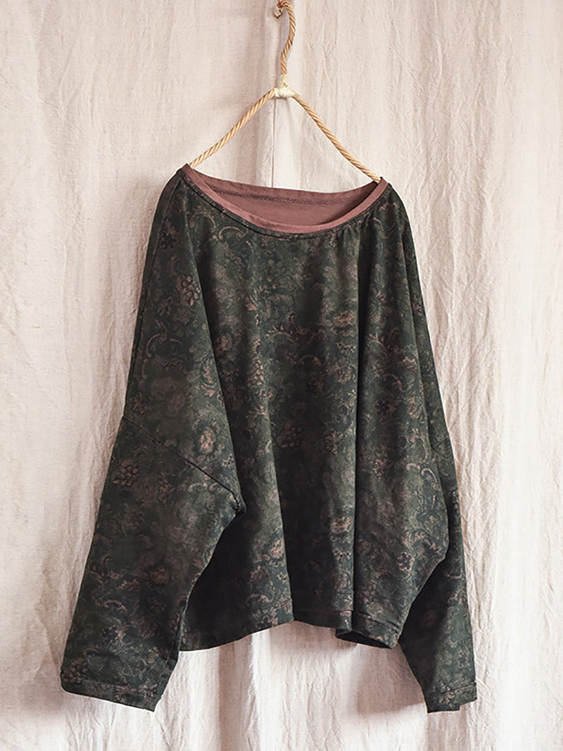 Flower O-neck Loose Cotton Linen Blouse As1009