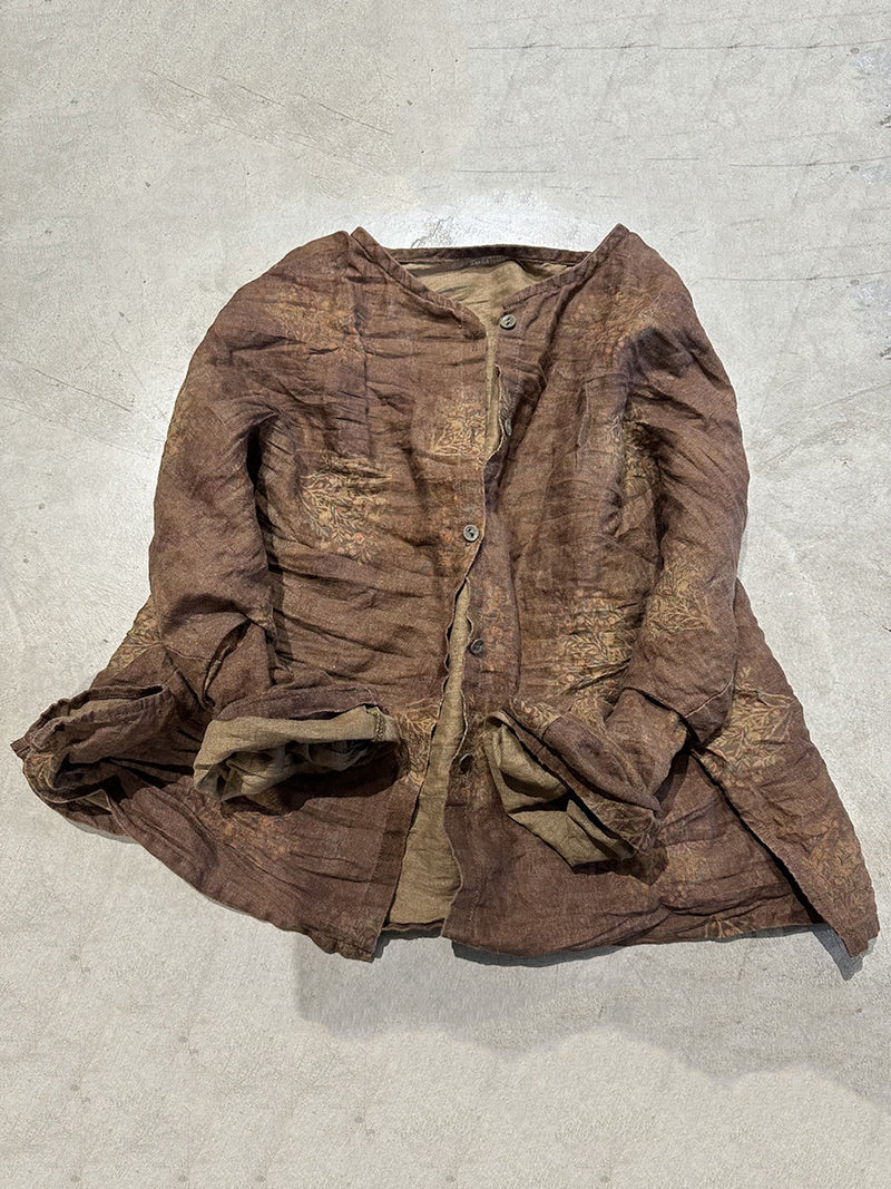 Autumn Artsy Button O-neck Linen Blouse Rr006