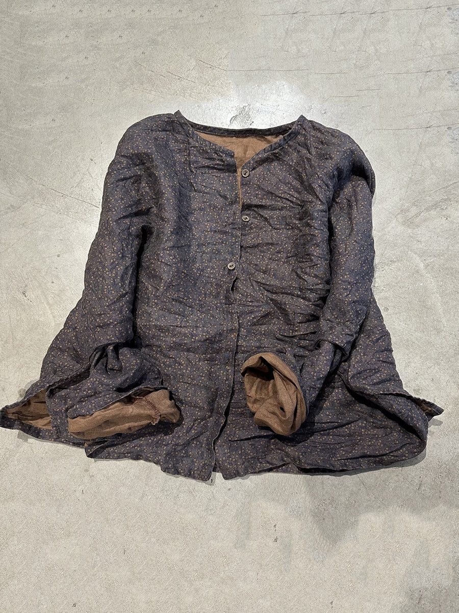 Autumn Artsy Button O-neck Linen Blouse Rr006