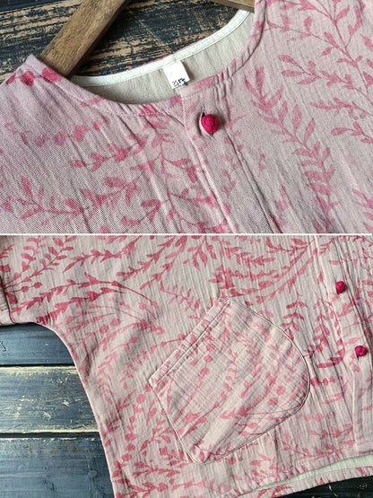 Autumn Artsy Leaf O-neck Cotton Shirt Blouse At1019