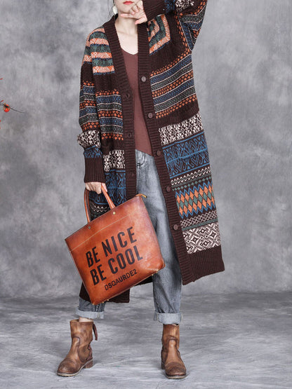 Autumn Stripe Button Wool Cardigan Coat Ai1003