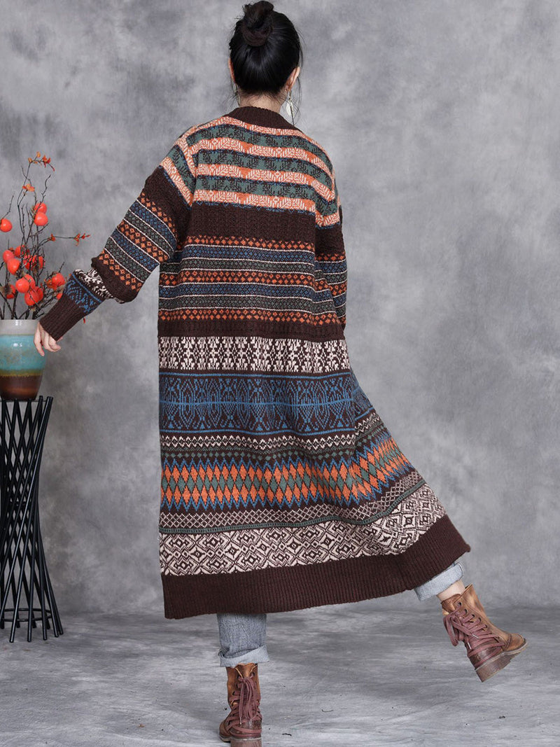 Autumn Stripe Button Wool Cardigan Coat Ai1003