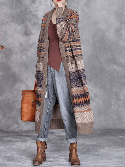 Autumn Stripe Button Wool Cardigan Coat Ai1003