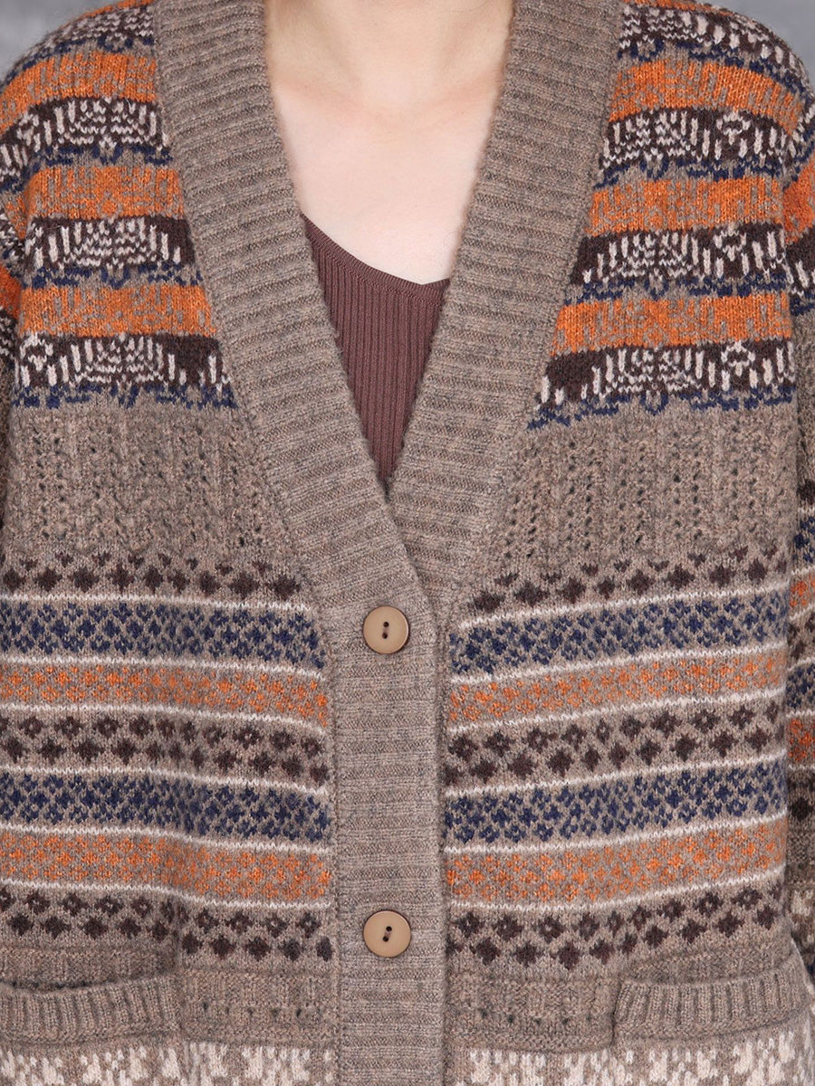 Autumn Stripe Button Wool Cardigan Coat Ai1003
